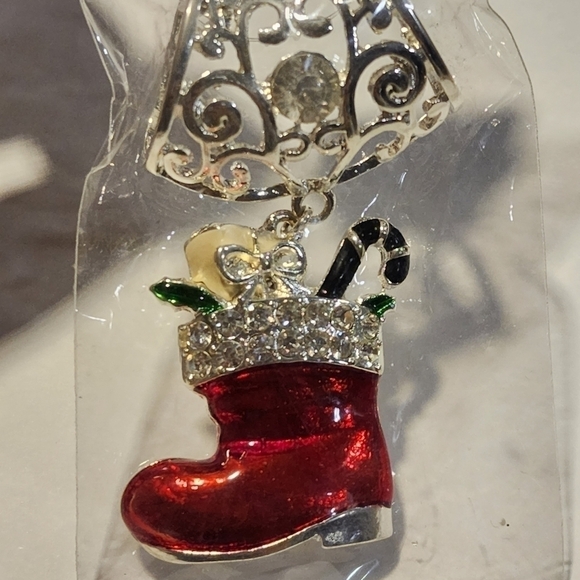 O2 Christmas bling Scarf Jewelry Santa boot enamel and Rhinestones - Picture 4 of 9